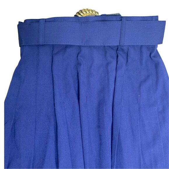 Vintage 90s Pleated Schoolgirl Skirt S Navy Blue Belted Knee Length Button Zip - Picture 4 of 5